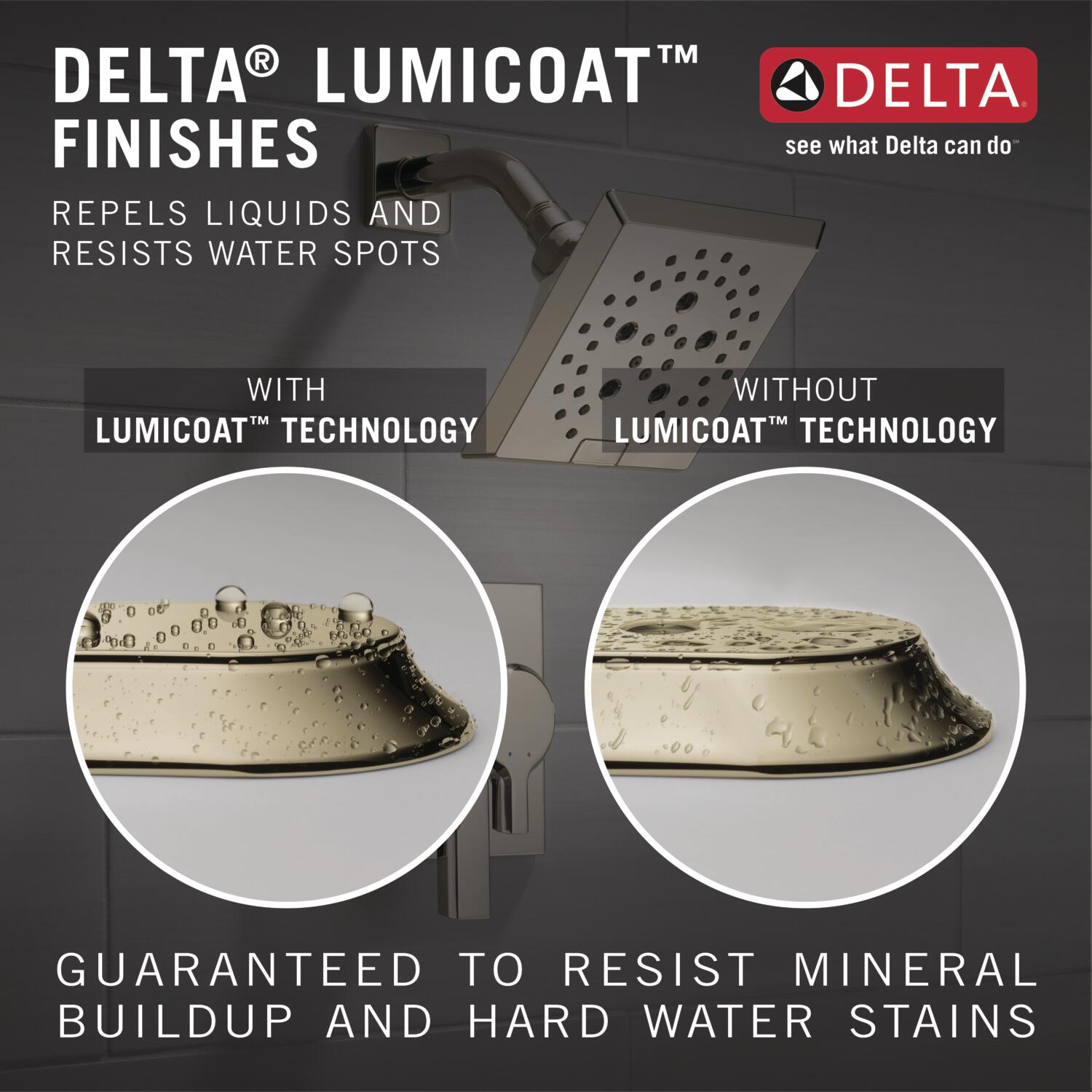 Grifo de Ducha de una Manija Multi-función de 5.75 Pulgadas en Níquel Pulido con Acabado Lumicoat, Delta Pivotal T14299-PN-PR