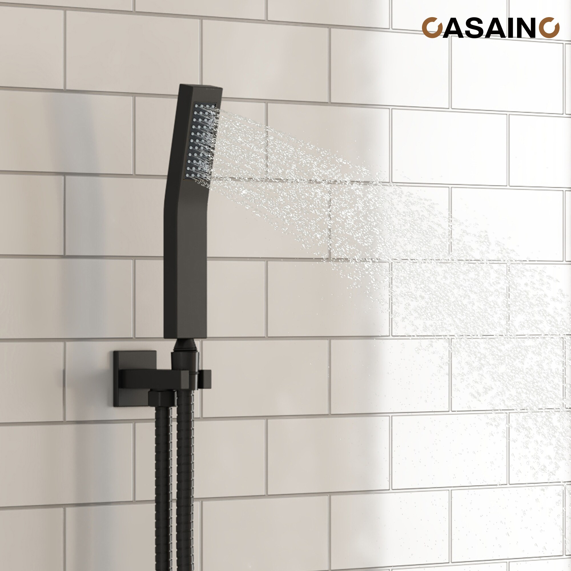 Sistema de ducha CASAINC 2 en 1 con regadera de mano en negro mate 10 pulgadas, grifo incorporado con desviador de 2 vías (incluye válvula de presión balanceada) WF-N96101BN-10