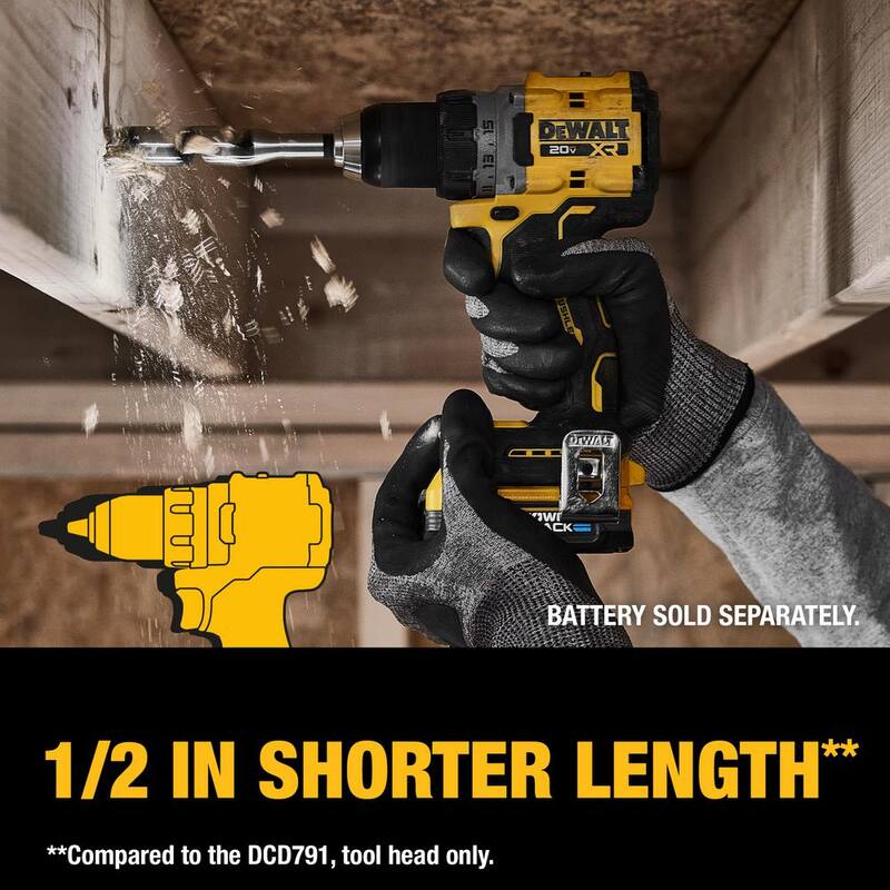 Juego de taladro inalámbrico compacto DEWALT 20V de iones de litio sin escobillas de 1/2 pulgadas con (2) baterías de 1.7Ah y cargador - DCD800E2