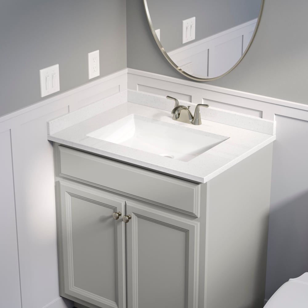Tapas laterales de baño de mármol cultivado premium de Style Selections 2.37 pulgadas de altura x 21.25 pulgadas de largo en Sky de Invierno LSS21-SLV.