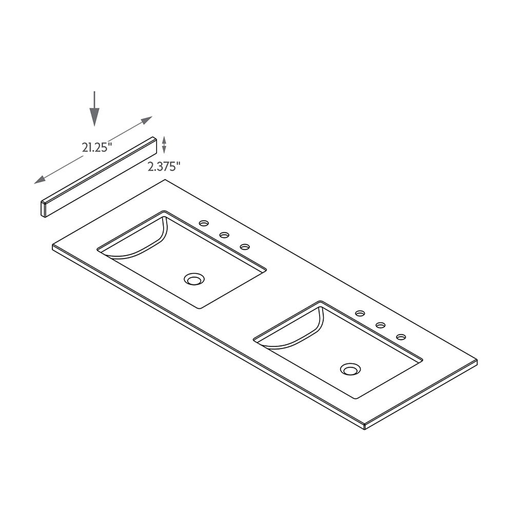 Tapas laterales de baño de mármol cultivado premium de Style Selections 2.37 pulgadas de altura x 21.25 pulgadas de largo en Sky de Invierno LSS21-SLV.