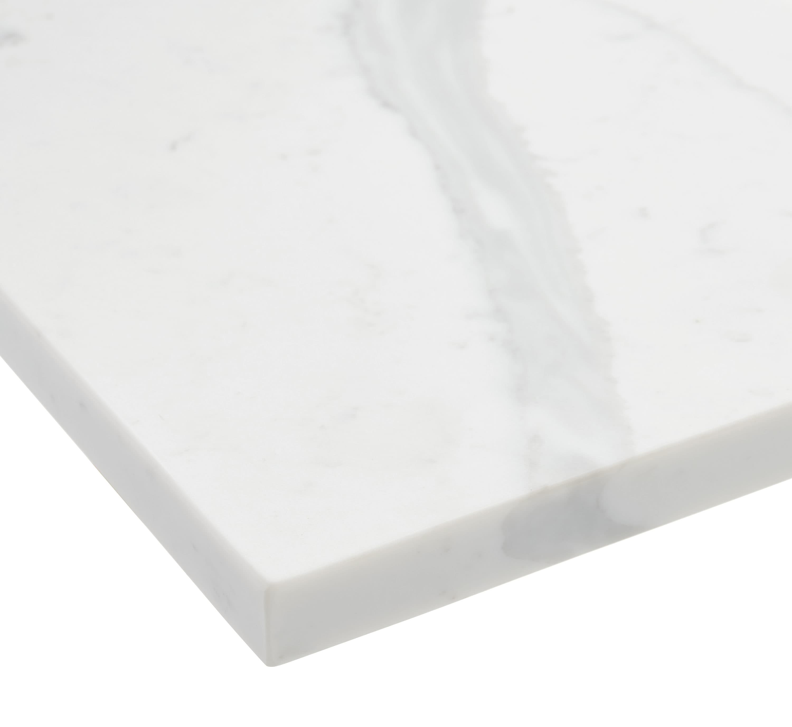 Tapa de tocador de baño de cuarzo blanco Calacatta de allen + roth de 37 pulgadas x 22 pulgadas con lavabo individual bajo cubierta y 3 orificios