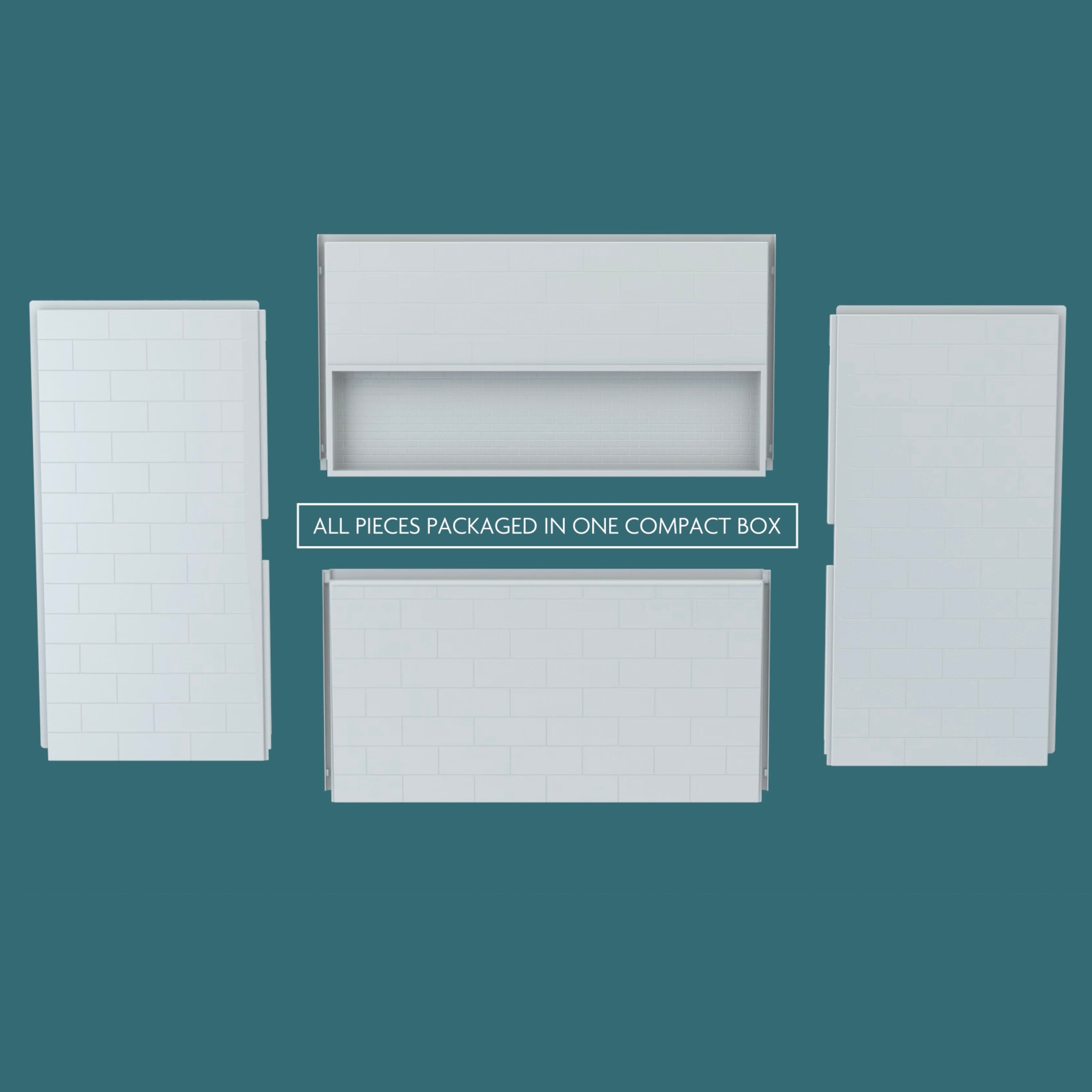 Cubierta de pared para regadera encajable de 4 piezas MAAX NexTile de 60 pulgadas de ancho x 30 pulgadas de profundidad x 74 pulgadas de altura en blanco, para instalar directamente en los montantes.