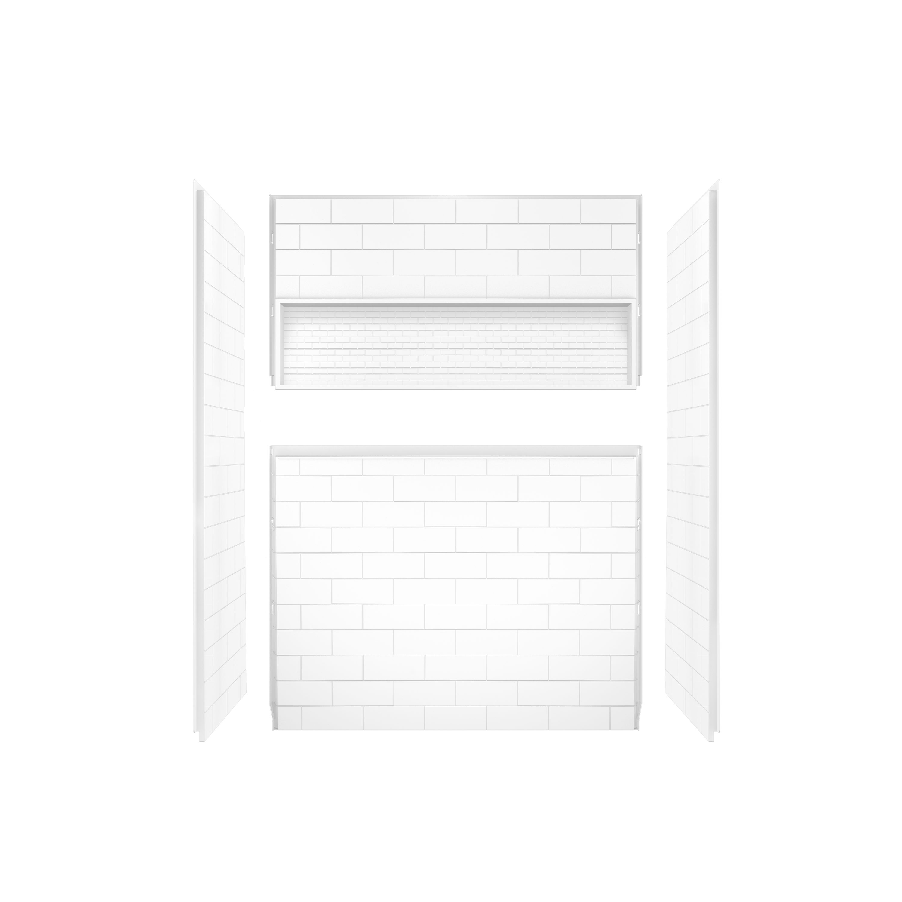 Cubierta de pared para regadera encajable de 4 piezas MAAX NexTile de 60 pulgadas de ancho x 30 pulgadas de profundidad x 74 pulgadas de altura en blanco, para instalar directamente en los montantes.