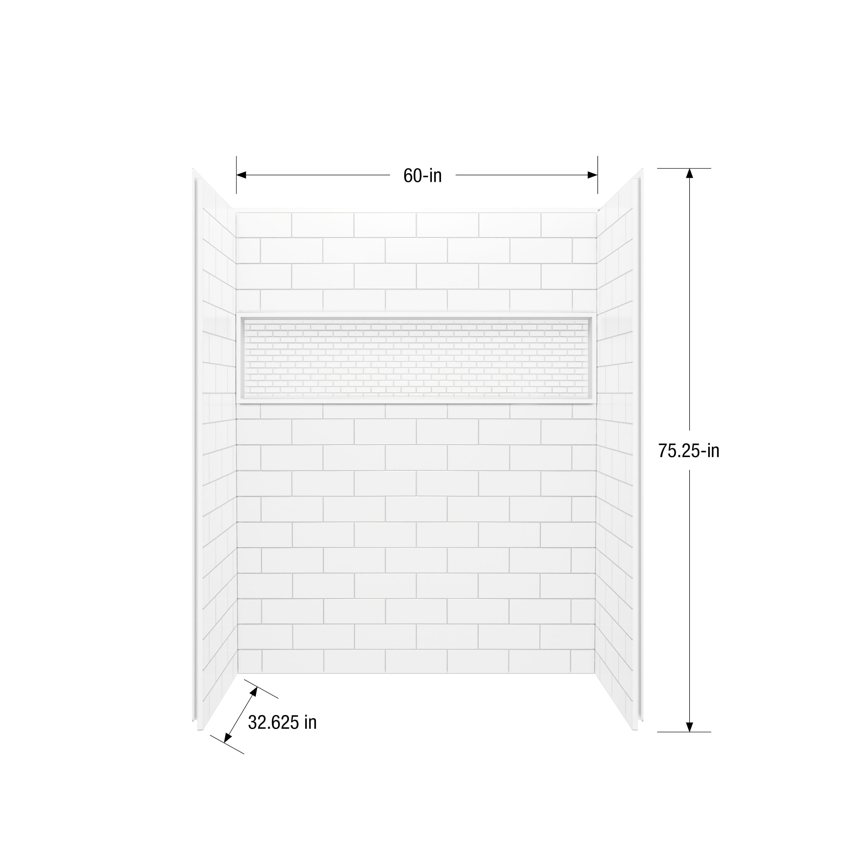 Cubierta de pared para regadera encajable de 4 piezas MAAX NexTile de 60 pulgadas de ancho x 30 pulgadas de profundidad x 74 pulgadas de altura en blanco, para instalar directamente en los montantes.