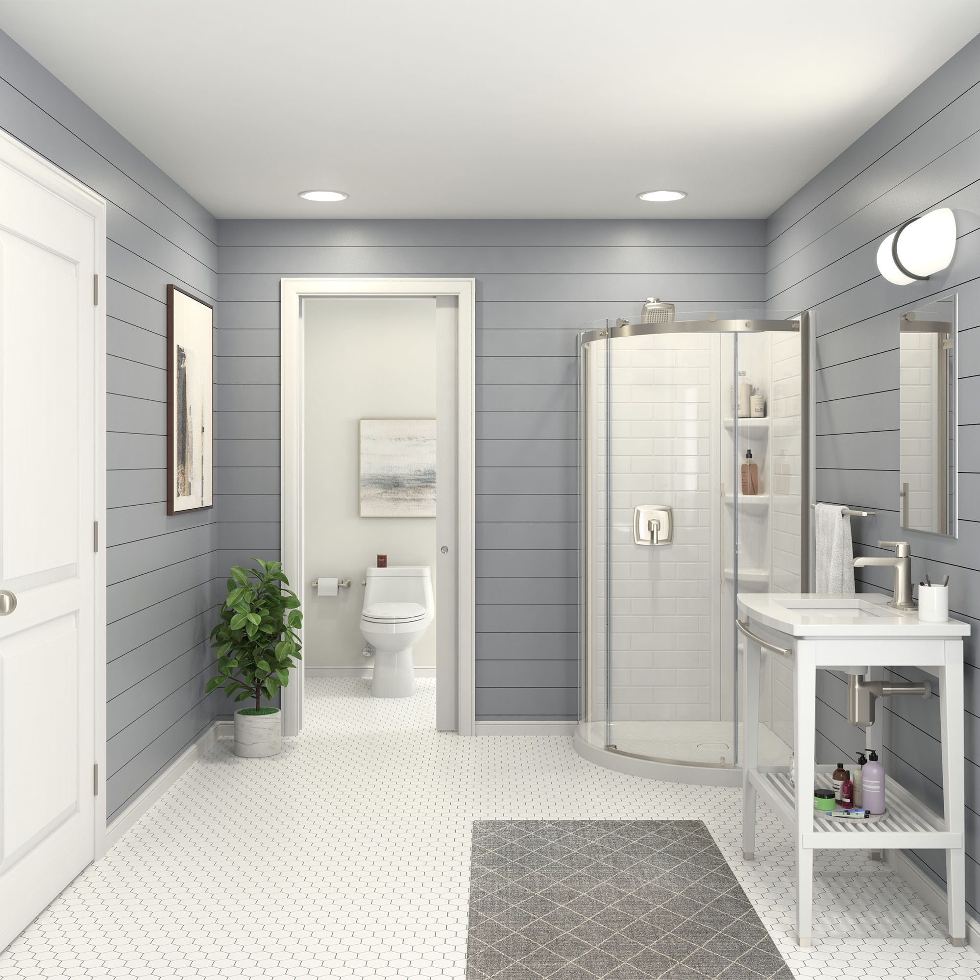 Panel de esquina para ducha de 3 piezas American Standard Elevate, color blanco ártico, de 36 pulgadas de ancho x 36 pulgadas de profundidad x 72 pulgadas de altura.