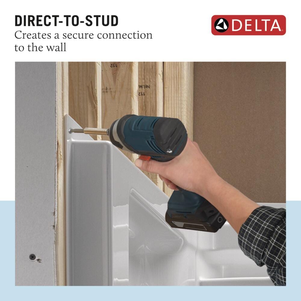 Recubrimiento de pared para regadera Delta EverEdge 48 pulgadas de ancho x 34 pulgadas de profundidad x 72 pulgadas de alto con acabado blanco de alto brillo, directo a la pared.