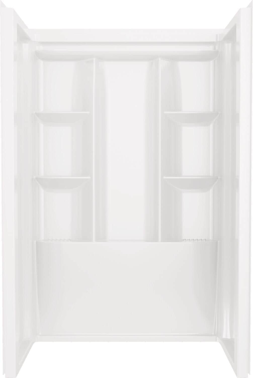 Recubrimiento de pared para regadera Delta EverEdge 48 pulgadas de ancho x 34 pulgadas de profundidad x 72 pulgadas de alto con acabado blanco de alto brillo, directo a la pared.