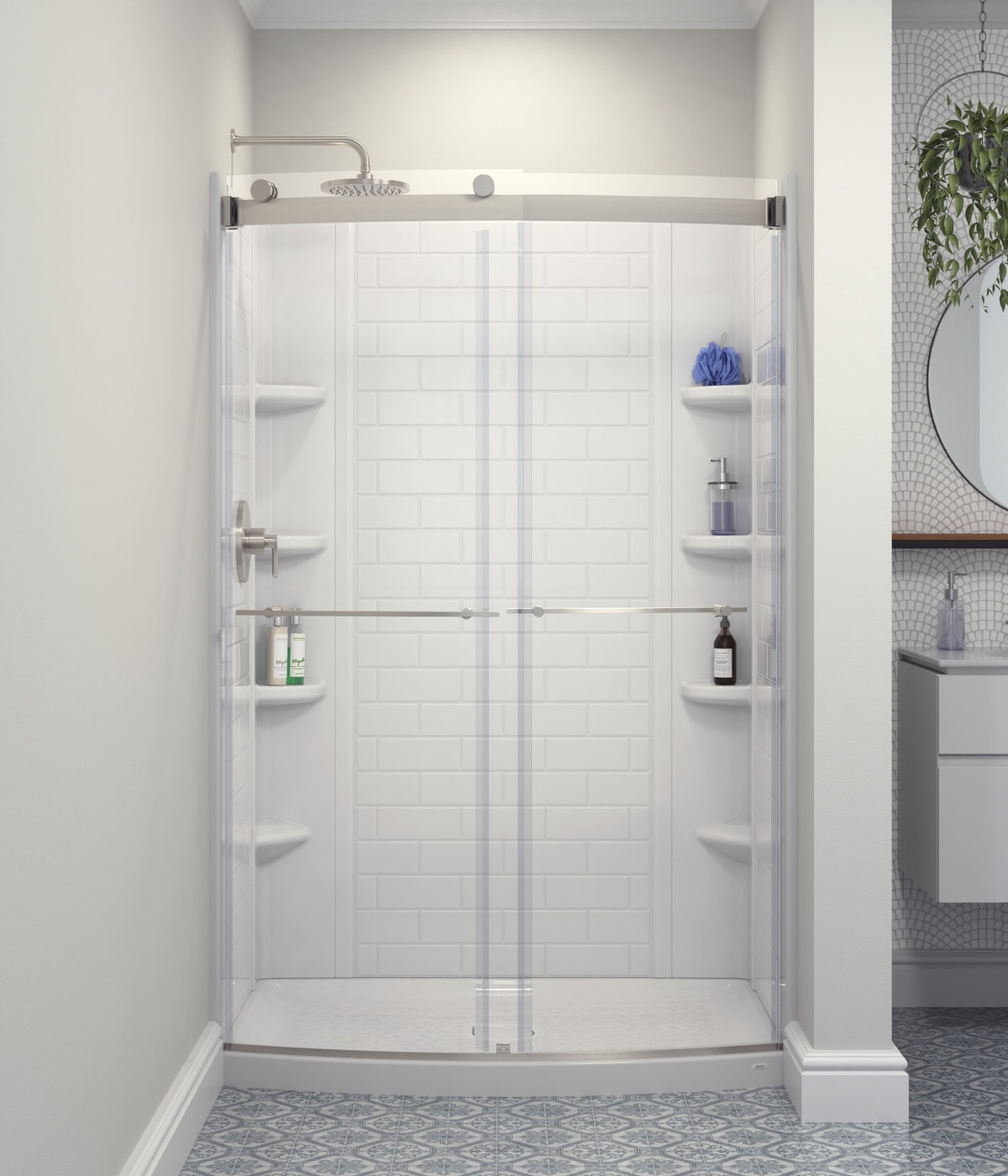 Kit de panel de ducha alcoba de 3 piezas American Standard Elevate 48 pulgadas de ancho x 30 pulgadas de profundidad x 72 pulgadas de altura en blanco ártico.