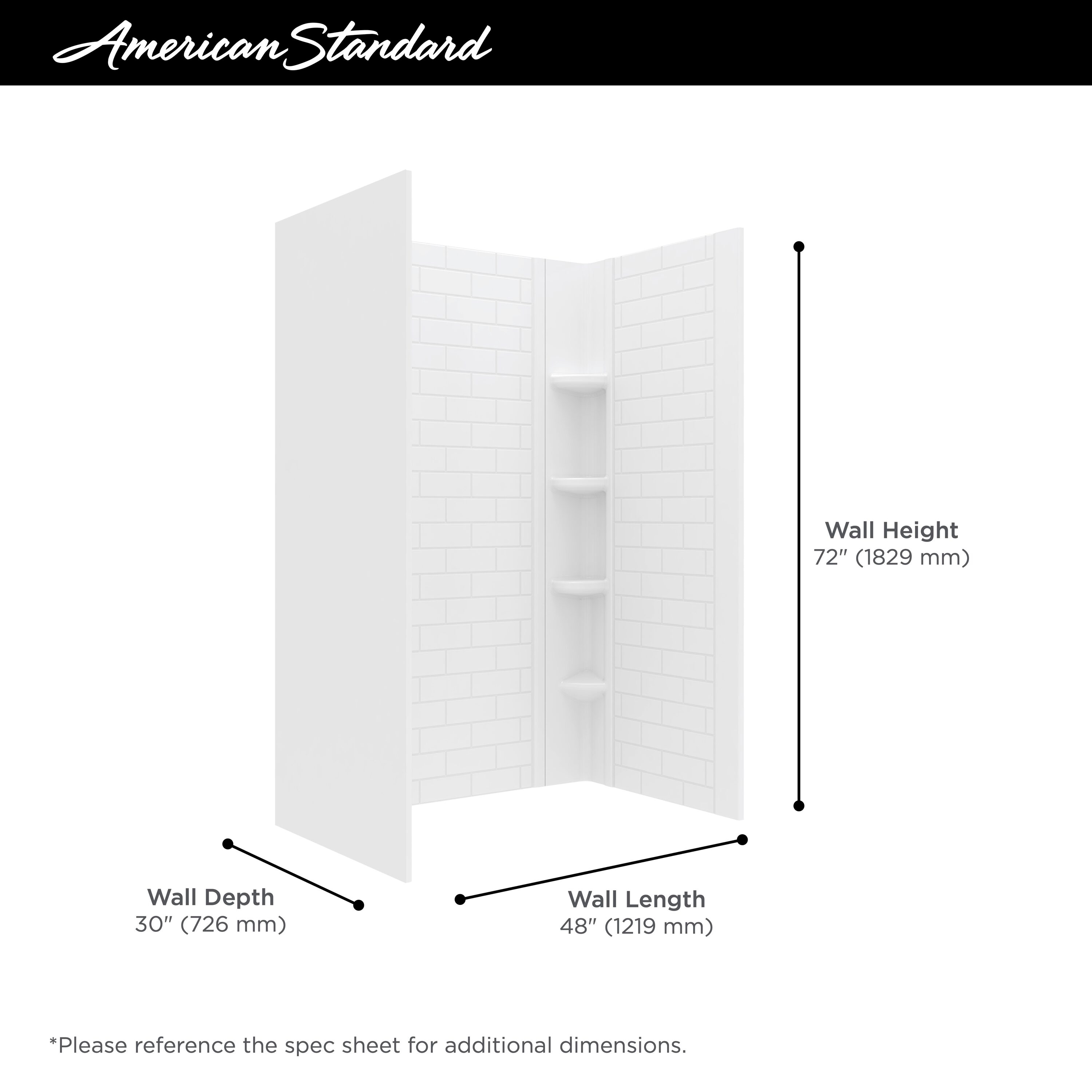 Kit de panel de ducha alcoba de 3 piezas American Standard Elevate 48 pulgadas de ancho x 30 pulgadas de profundidad x 72 pulgadas de altura en blanco ártico.