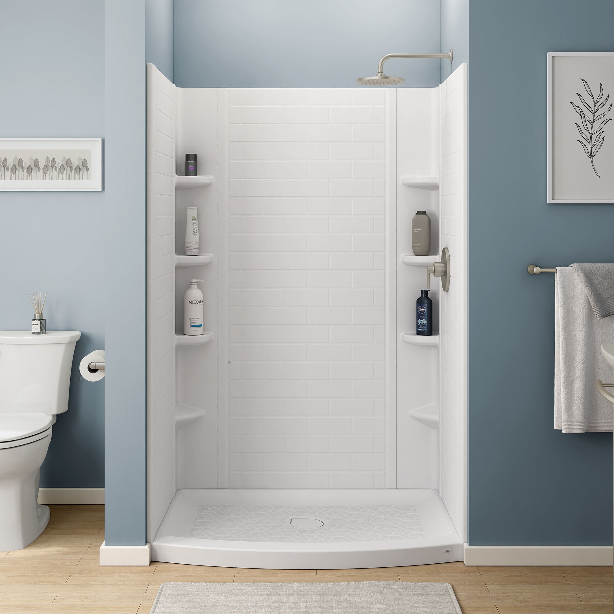 Kit de panel de ducha alcoba de 3 piezas American Standard Elevate 48 pulgadas de ancho x 30 pulgadas de profundidad x 72 pulgadas de altura en blanco ártico.