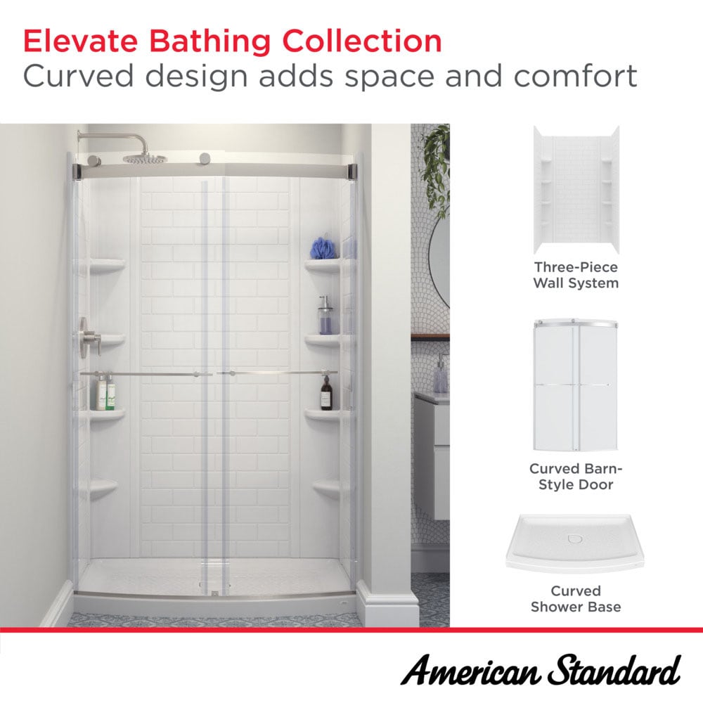 Kit de panel de ducha alcoba de 3 piezas American Standard Elevate 48 pulgadas de ancho x 30 pulgadas de profundidad x 72 pulgadas de altura en blanco ártico.