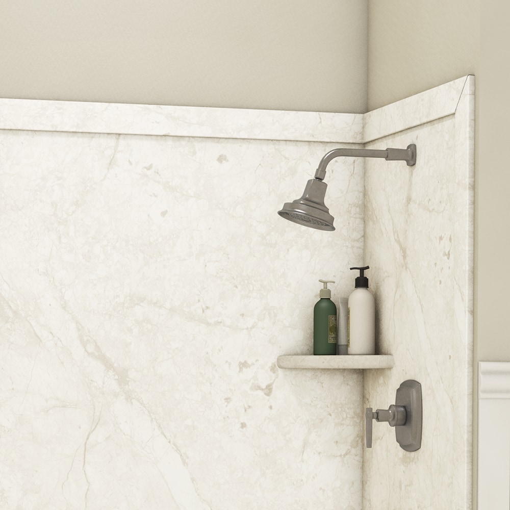 Revestimiento de pared de ducha alcove FlexStone Adaptable 60 pulg. de ancho x 60 pulg. de profundidad x 80 pulg. de altura en color crema Botticino 3.0 piezas