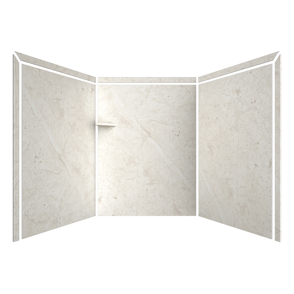 Revestimiento de pared de ducha alcove FlexStone Adaptable 60 pulg. de ancho x 60 pulg. de profundidad x 80 pulg. de altura en color crema Botticino 3.0 piezas