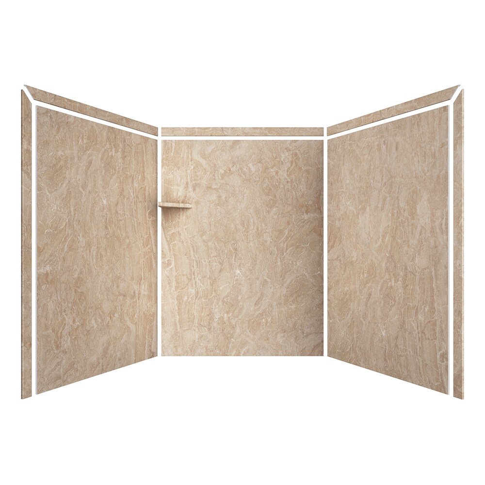 Revestimiento de pared para ducha en albañilería Alaskan Ivory de 60 pulgadas x 60 pulgadas x 80 pulgadas, flexible y adaptable, de 3 piezas - Modelo SSK60607831AI