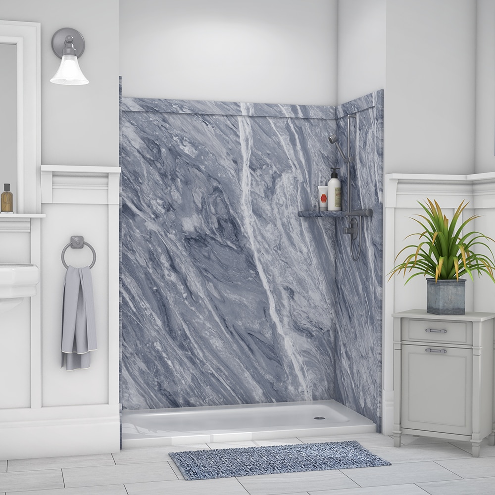 Pared de ducha FlexStone Adaptable de 60 pulgadas de ancho x 60 pulgadas de profundidad x 80 pulgadas de altura modelo Beaumont 3.0 - 3 piezas de instalación con pegamento