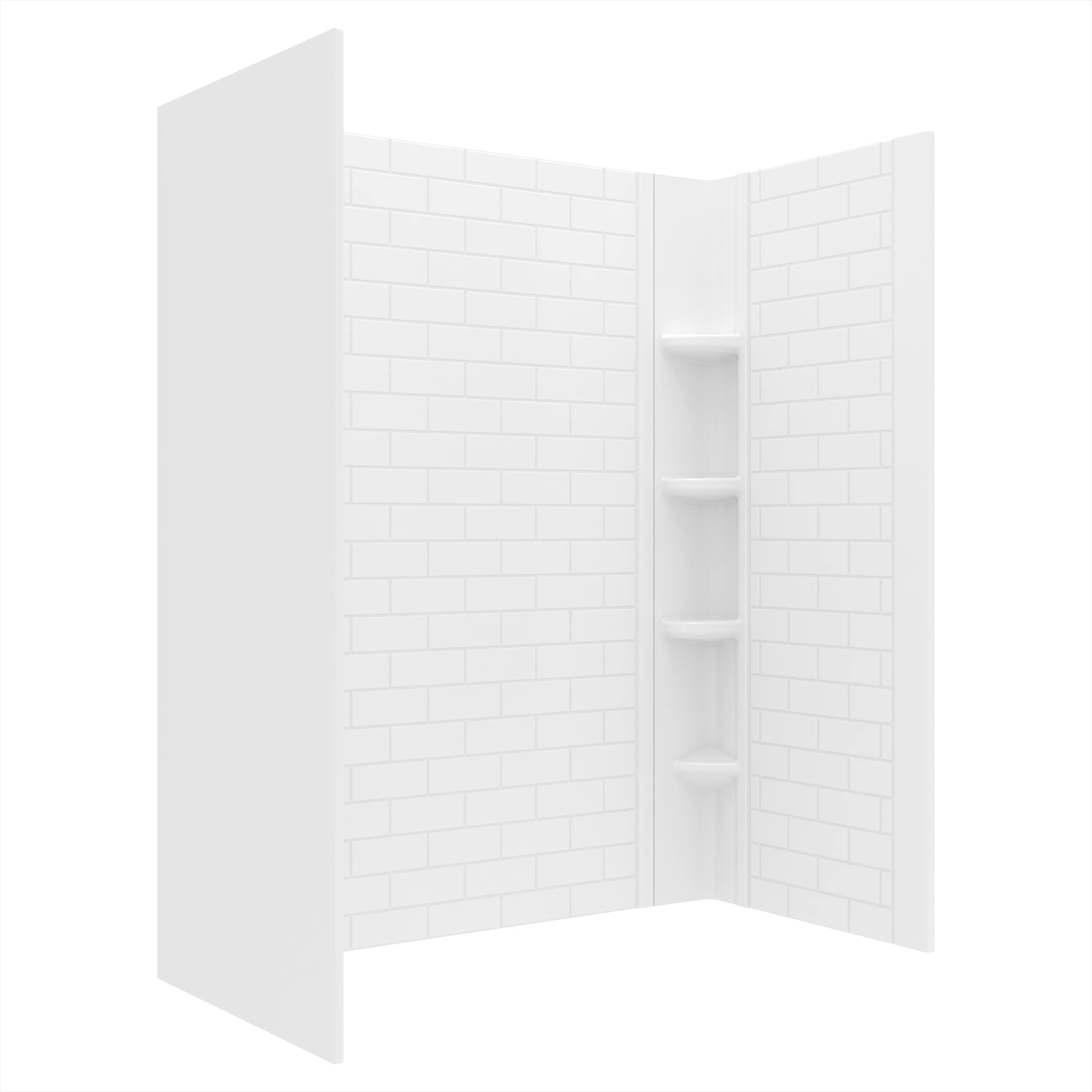 Kit de paneles para ducha encastrable en color blanco ártico de 3 piezas de American Standard Elevate, medidas 60 pulgadas de ancho x 30 pulgadas de profundidad x 72 pulgadas de altura.