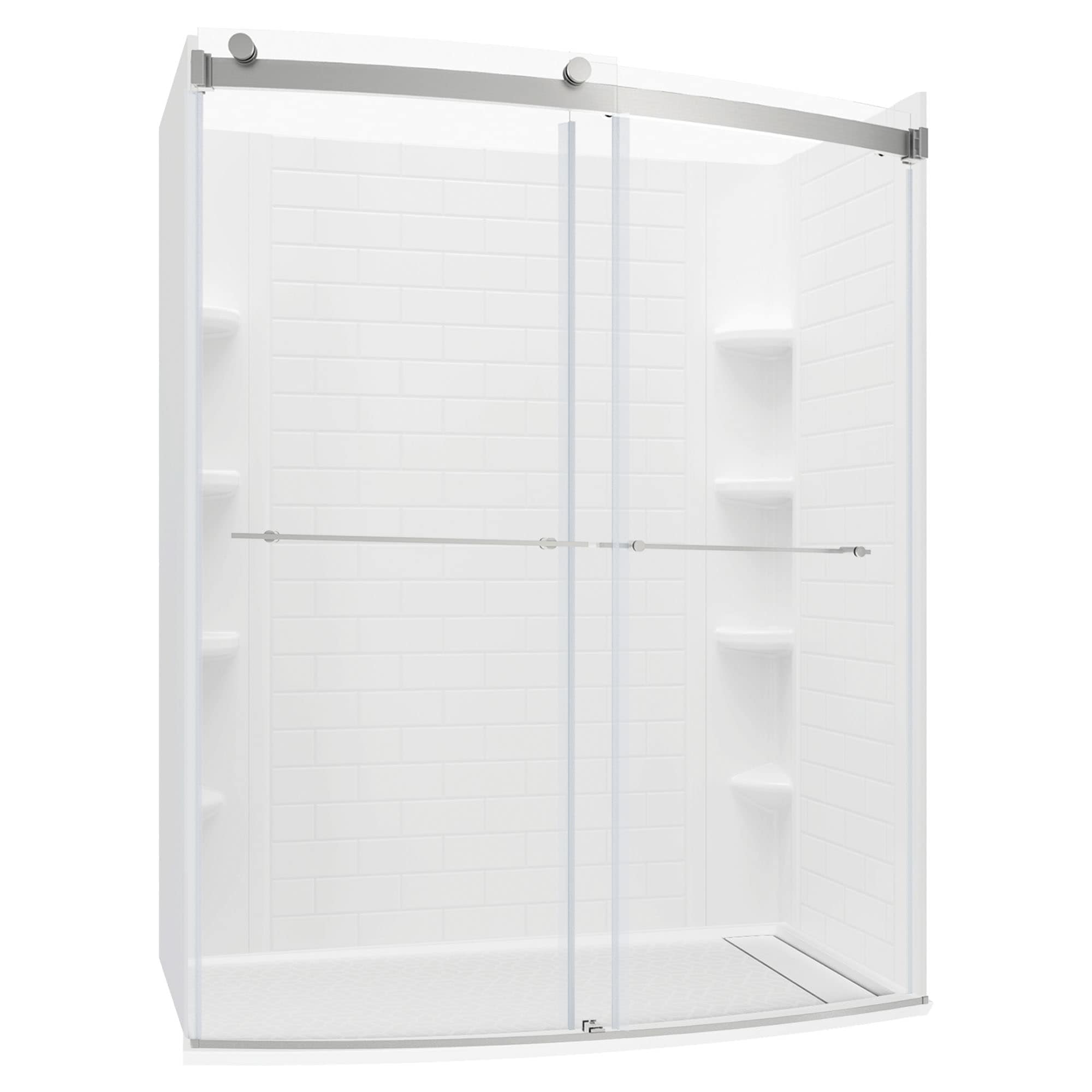 Kit de paneles para ducha encastrable en color blanco ártico de 3 piezas de American Standard Elevate, medidas 60 pulgadas de ancho x 30 pulgadas de profundidad x 72 pulgadas de altura.