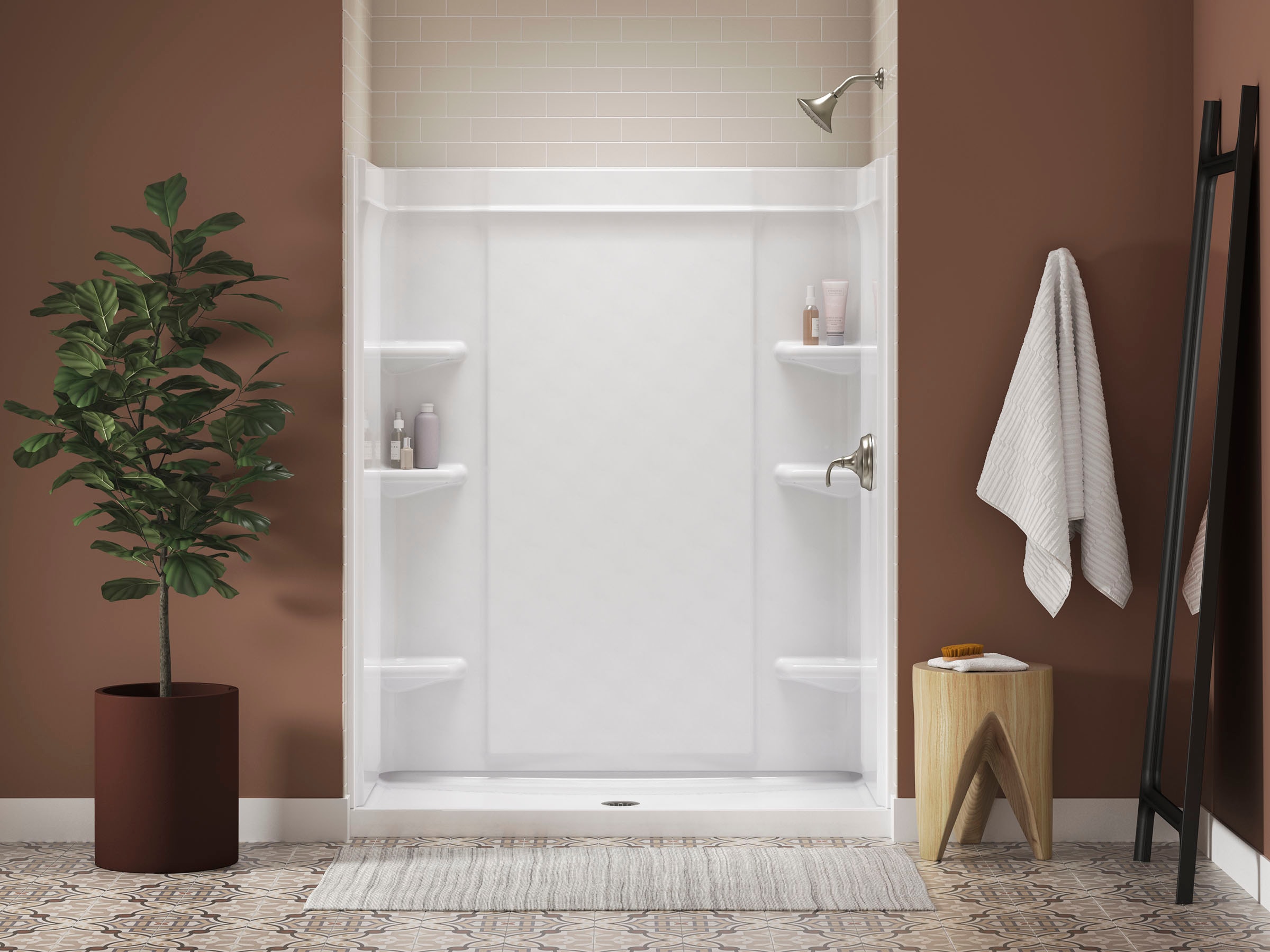 Panel de pared lateral para ducha en alcoba de 2 piezas directo al perno de 34 pulgadas de ancho x 34 pulgadas de profundidad x 72.45 pulgadas de altura en blanco de Sterling Medley 72405800-0