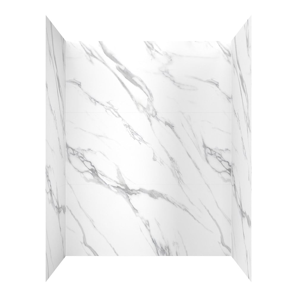 Recubrimiento de pared de ducha de alcoba Carrara White de 9 piezas para pegar 60 pulgadas de ancho x 32 pulgadas de profundidad x 78 pulgadas de alto, de allen + roth.