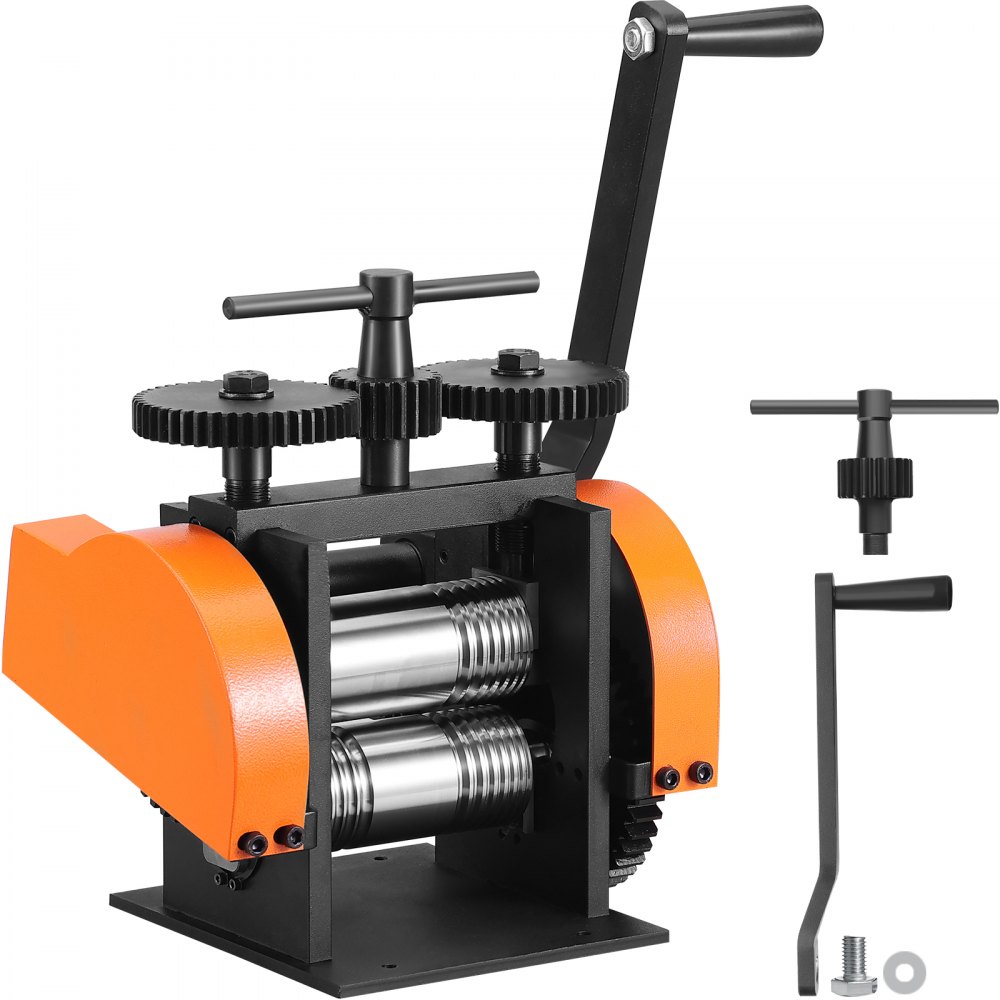 VEVOR Rolling Mill, 1.77"/45 mm Jewelry Rolling Mill Machine, 1: 2.4 Gear Ratio, 3-in-1 Multi-function Rolling Mill, 0-6 mm Press Thickness for Metal Jewelry Making Sheet Square Wire Semicircle - SHYYPJ3H145MRZZ3YV0