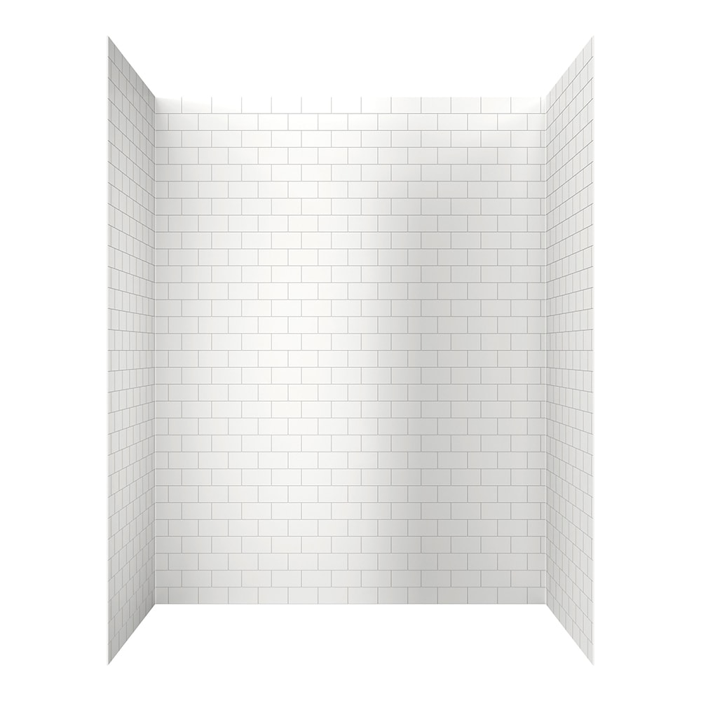 Revestimiento de pared para regadera en alcoba de 9 piezas de estilo metro en blanco con dimensiones de 60 pulgadas de ancho, 32 pulgadas de profundidad y 78 pulgadas de altura, para pegar.