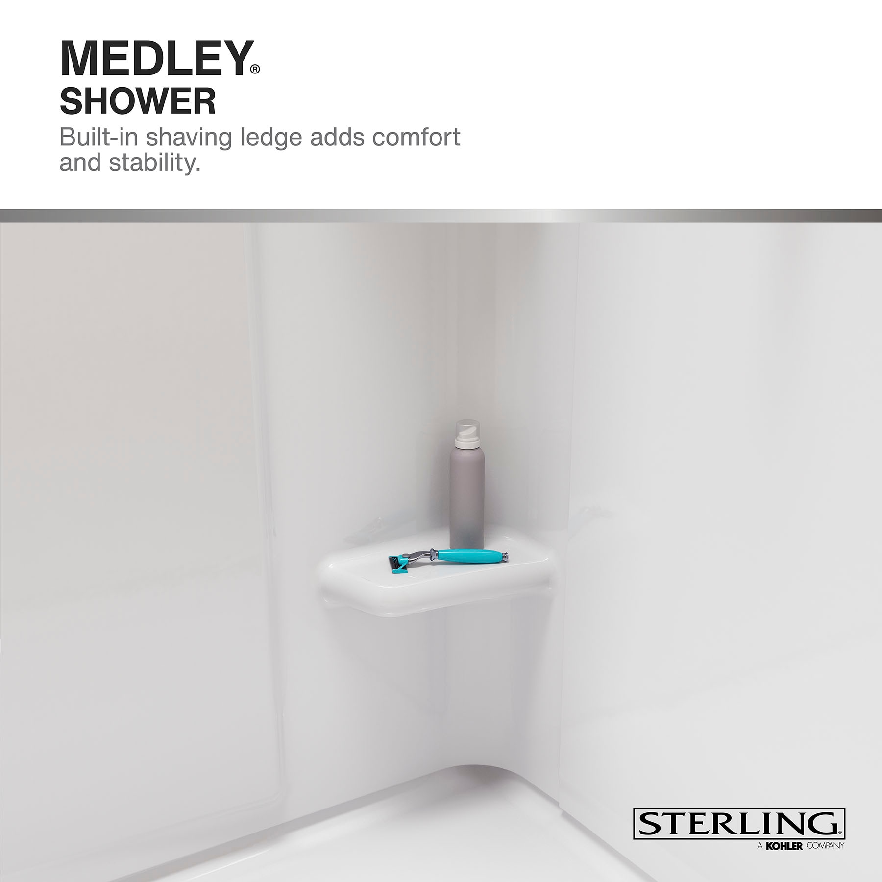 Panel de pared trasera para regadera encajable de una pieza directo al montante Sterling Medley de 48 pulgadas de ancho x 34 pulgadas de profundidad x 70.75 pulgadas de altura en color blanco 72412800-0