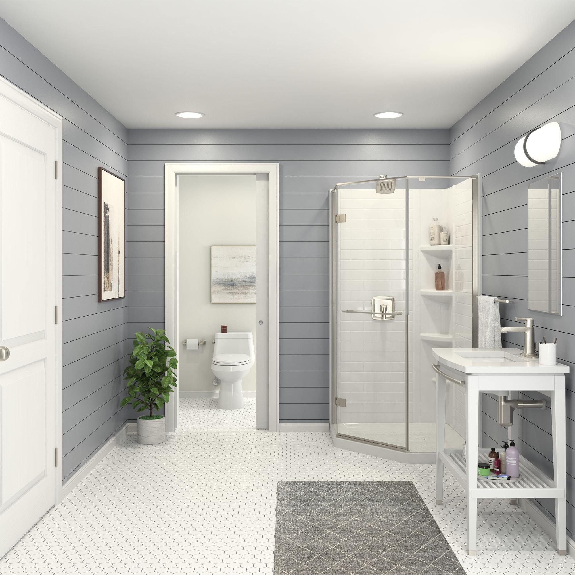 Panel de pared para esquina de ducha American Standard Elevate de 38 pulgadas de ancho x 38 pulgadas de profundidad x 72 pulgadas de altura en blanco ártico de 3 piezas para pegar 2947SWT38.011.