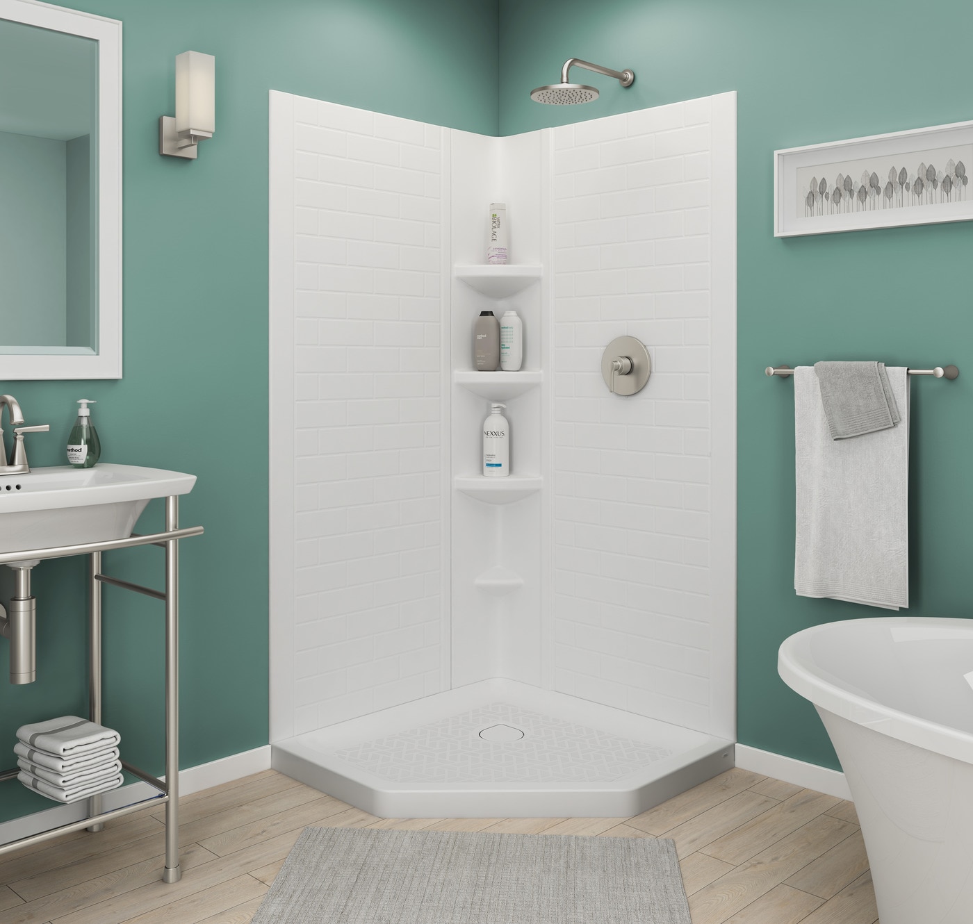 Panel de pared para esquina de ducha American Standard Elevate de 38 pulgadas de ancho x 38 pulgadas de profundidad x 72 pulgadas de altura en blanco ártico de 3 piezas para pegar 2947SWT38.011.