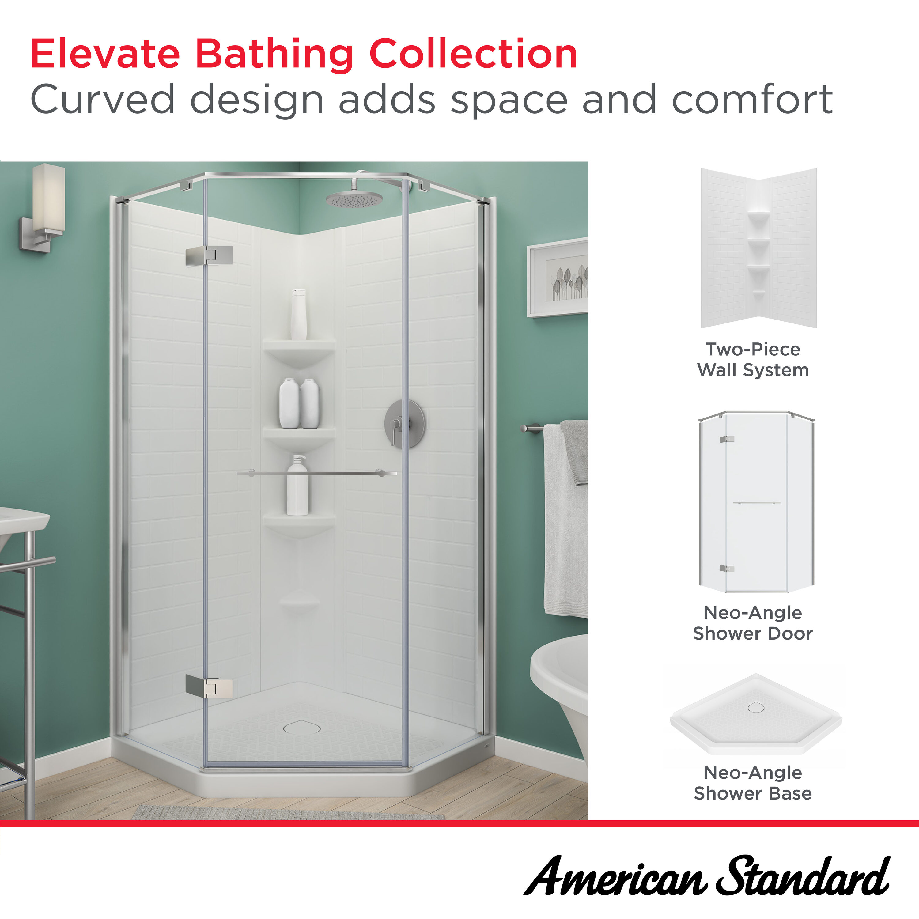 Panel de pared para esquina de ducha American Standard Elevate de 38 pulgadas de ancho x 38 pulgadas de profundidad x 72 pulgadas de altura en blanco ártico de 3 piezas para pegar 2947SWT38.011.