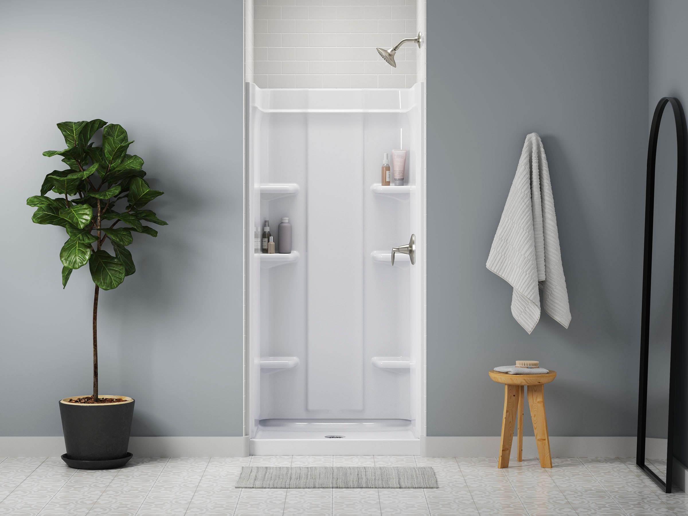 Panel de pared trasera de ducha encastrado directamente a la pared de una sola pieza en color blanco de 36 pulgadas de ancho x 1.625 pulgadas de profundidad x 72.76 pulgadas de alto de Sterling Medley - 72402800-0
