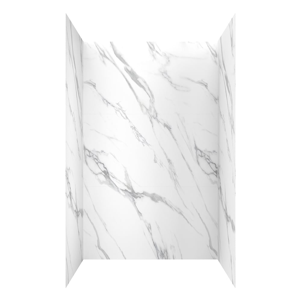 Revestimiento de pared de ducha alcoba de mármol blanco Carrara de 9 piezas, adherido, de 48 pulgadas de ancho x 34 pulgadas de profundidad x 78 pulgadas de altura de allen + roth
