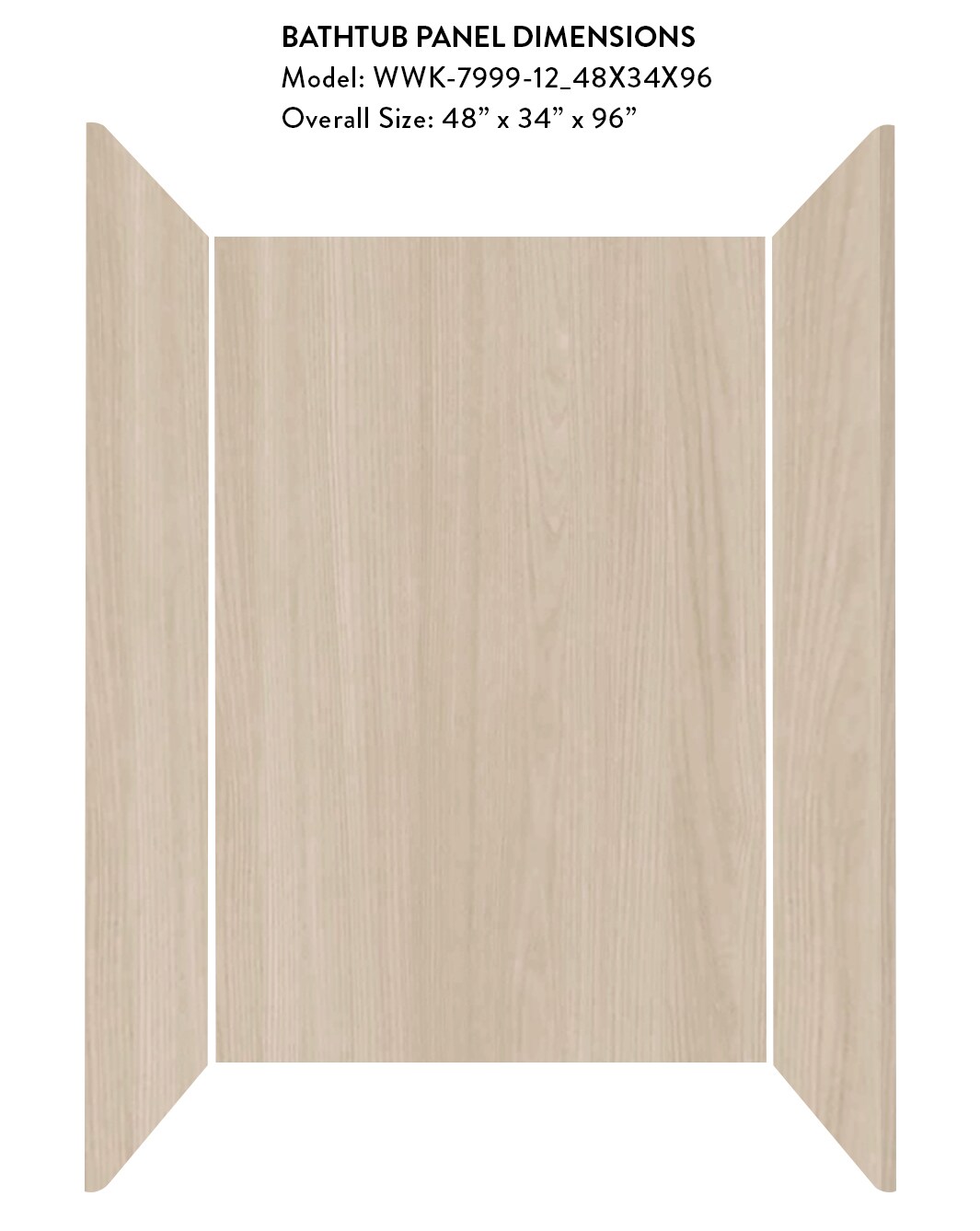 Kit de paneles de ducha empotrados encolados de alcar albergue de 48 pulgadas de ancho por 34 pulgadas de profundidad por 96 pulgadas de altura en Elm Noruego 3.0 de Wetwall Wilsonart.