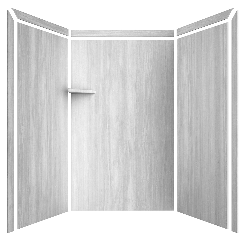 Pared de ducha alcoba FlexStone Elegance 3 piezas de 48 pulgadas de ancho x 36 pulgadas de profundidad x 80 pulgadas de altura en Strata Plateado 3.0