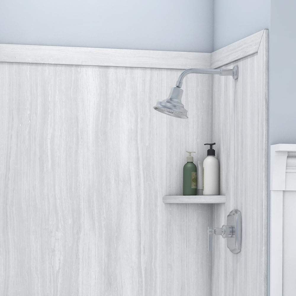 Pared de ducha alcoba FlexStone Elegance 3 piezas de 48 pulgadas de ancho x 36 pulgadas de profundidad x 80 pulgadas de altura en Strata Plateado 3.0
