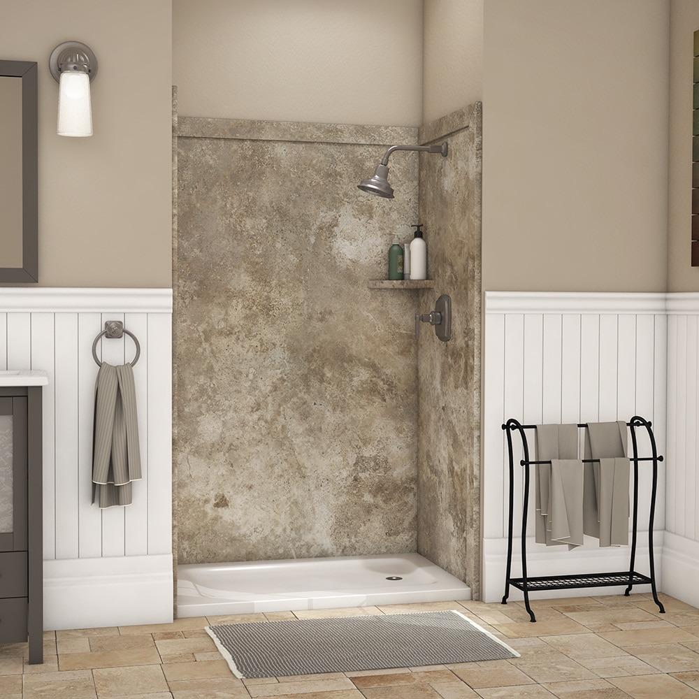 Elegancia de Piedra Flexible 3 48-pulgadas de ancho x 36-pulgadas de profundidad x 80-pulgadas de alto Moca Travertino 3.0 - Pieza para revestimiento de pared de ducha encajar con pegamento, SSK48367831MT