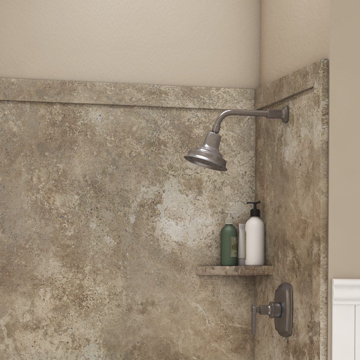 Elegancia de Piedra Flexible 3 48-pulgadas de ancho x 36-pulgadas de profundidad x 80-pulgadas de alto Moca Travertino 3.0 - Pieza para revestimiento de pared de ducha encajar con pegamento, SSK48367831MT