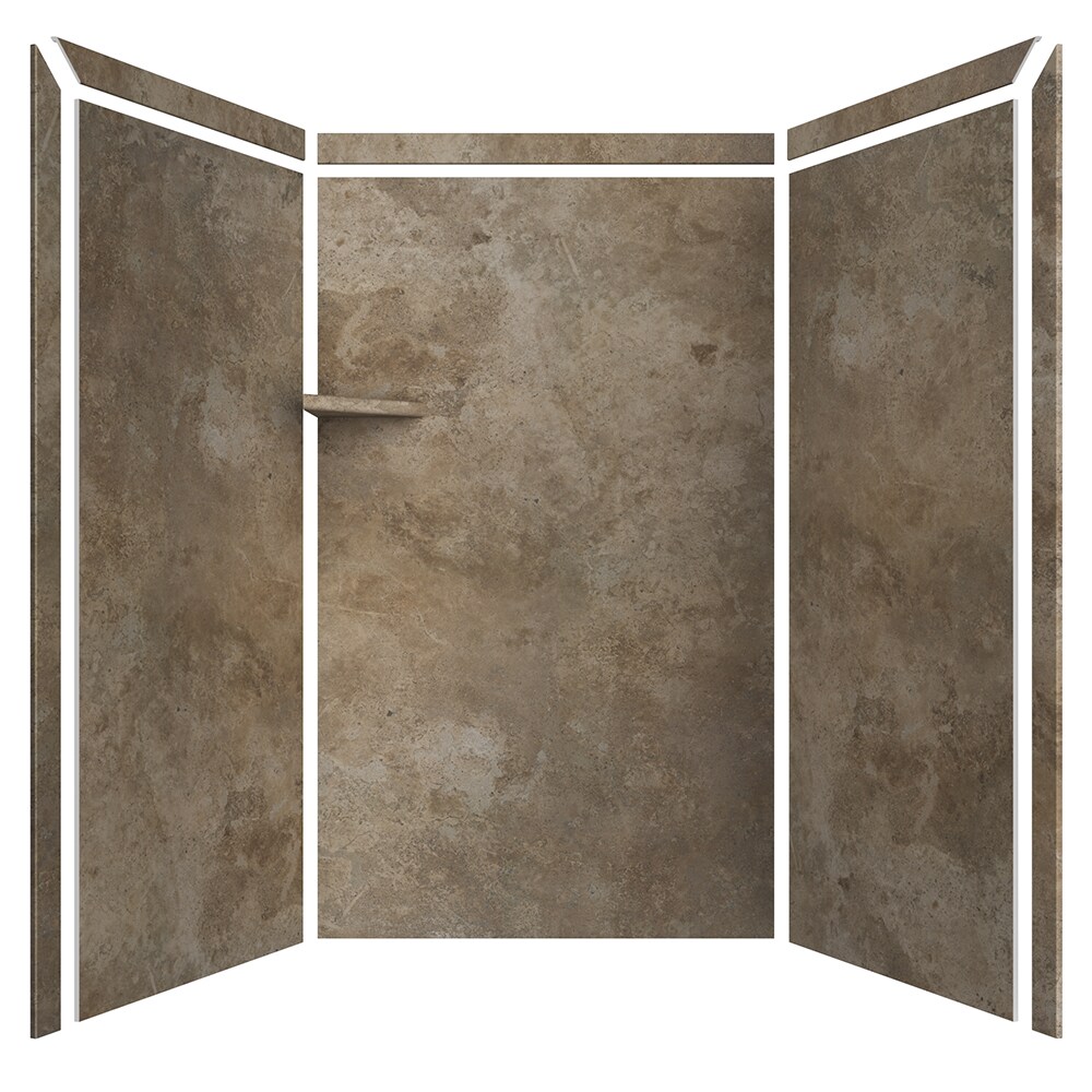 Elegancia de Piedra Flexible 3 48-pulgadas de ancho x 36-pulgadas de profundidad x 80-pulgadas de alto Moca Travertino 3.0 - Pieza para revestimiento de pared de ducha encajar con pegamento, SSK48367831MT
