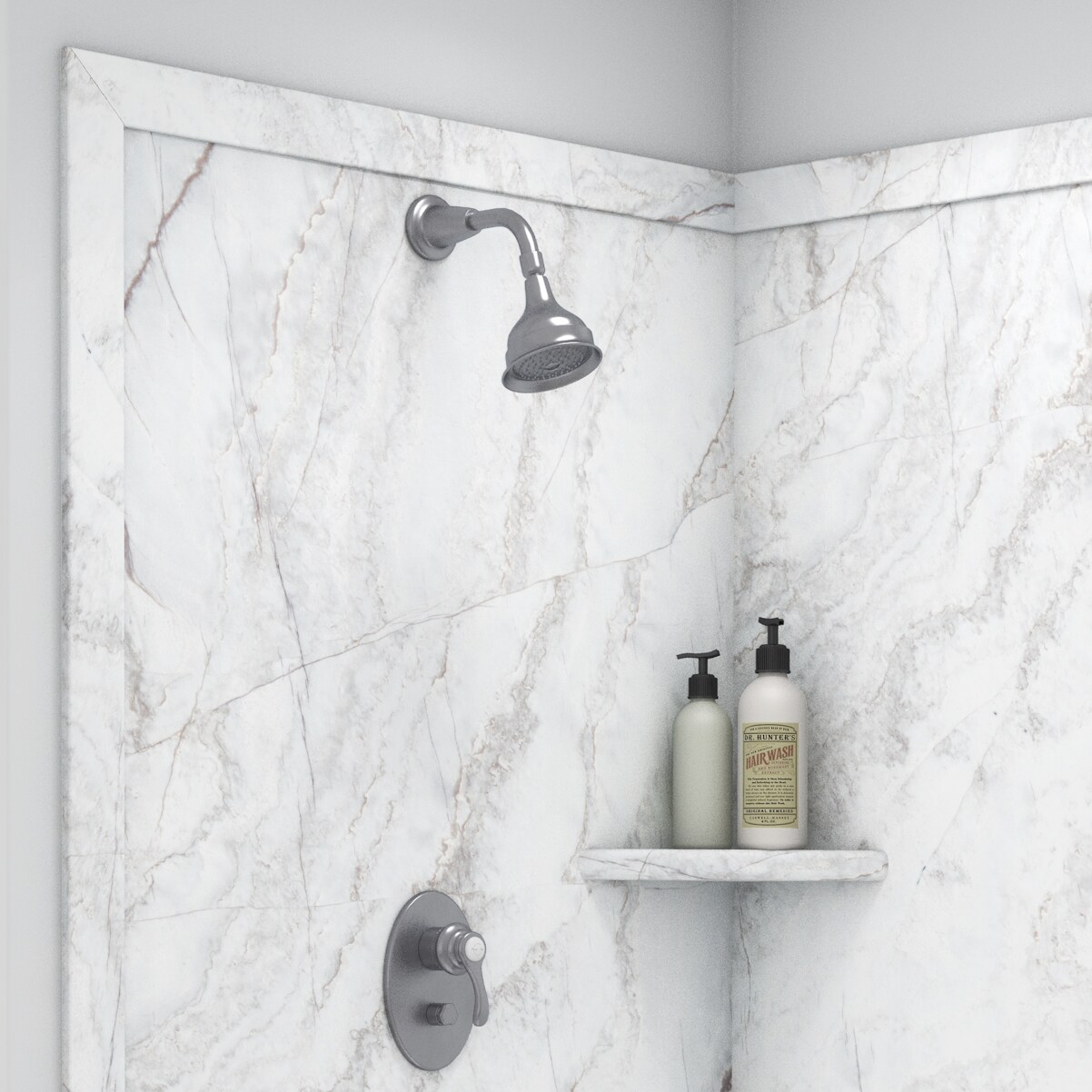 Panel de pared para esquina de ducha Calypso 2.0 de FlexStone Splendor de 40 pulgadas de ancho x 40 pulgadas de profundidad x 80 pulgadas de altura.