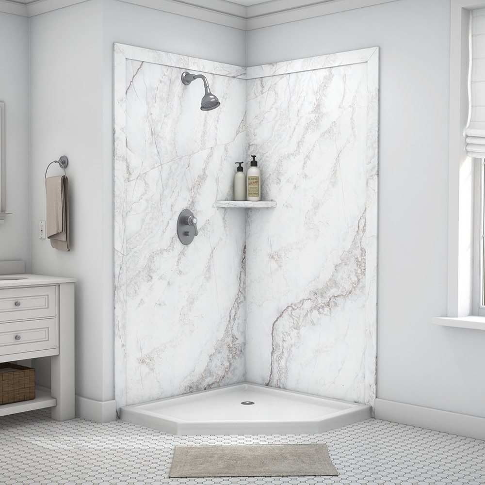 Panel de pared para esquina de ducha Calypso 2.0 de FlexStone Splendor de 40 pulgadas de ancho x 40 pulgadas de profundidad x 80 pulgadas de altura.