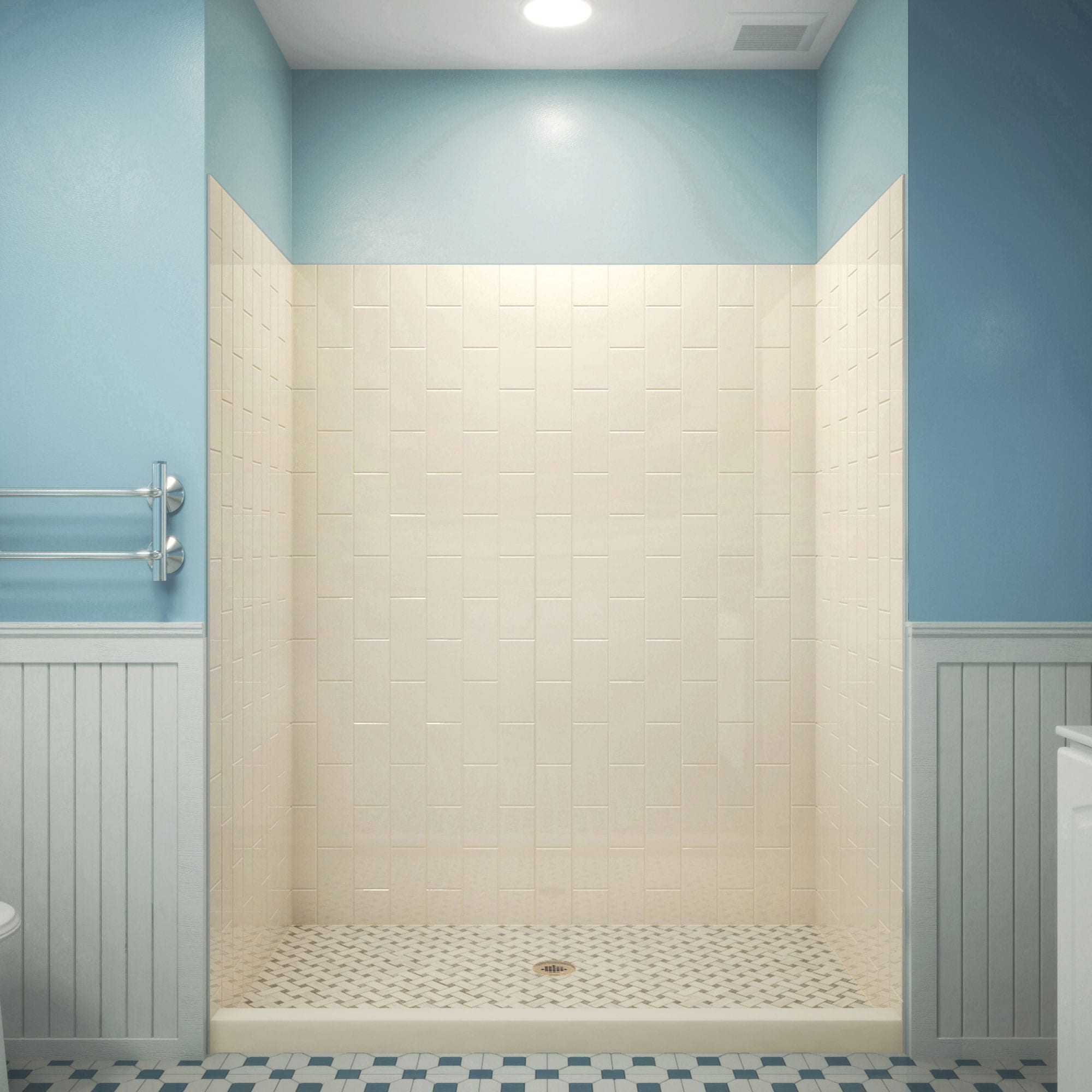 Kit de panel de ducha encastrado de 4.0 piezas en color bizcocho DreamLine QWALL-VS de 54 pulgadas de ancho x 42 pulgadas de profundidad x 76 pulgadas de altura SHBW-1554760-22