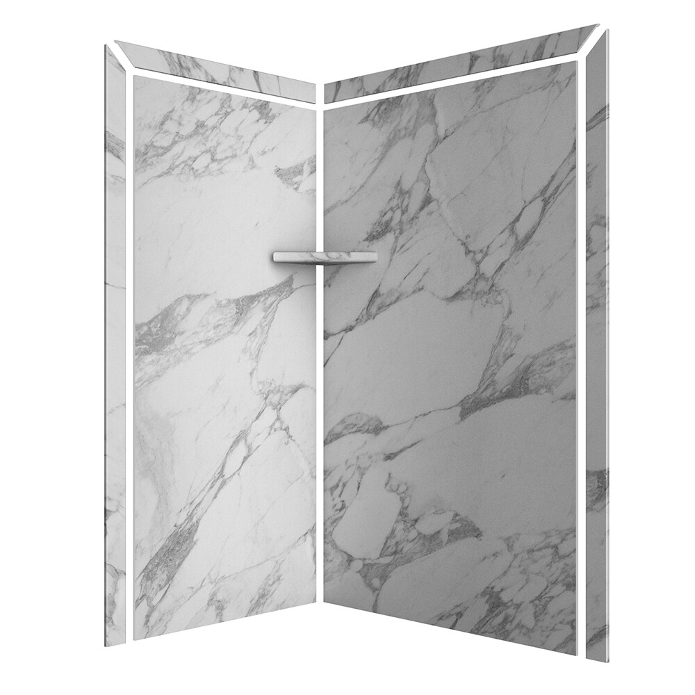 Panel de pared de esquina para la ducha FlexStone Elegance 2, 48 pulgadas de ancho x 36 pulgadas de profundidad x 80 pulgadas de altura, color blanco Calacatta 2.0 de 2 piezas