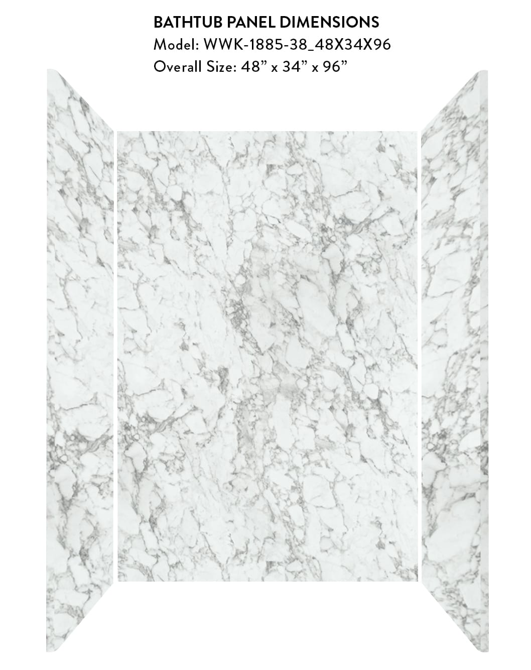 Kit de paneles de ducha empotrados Marmafino 3.0 de Wetwall Wilsonart de 48 pulgadas de ancho x 34 pulgadas de profundidad x 96 pulgadas de alto WWK18853848X34X96.
