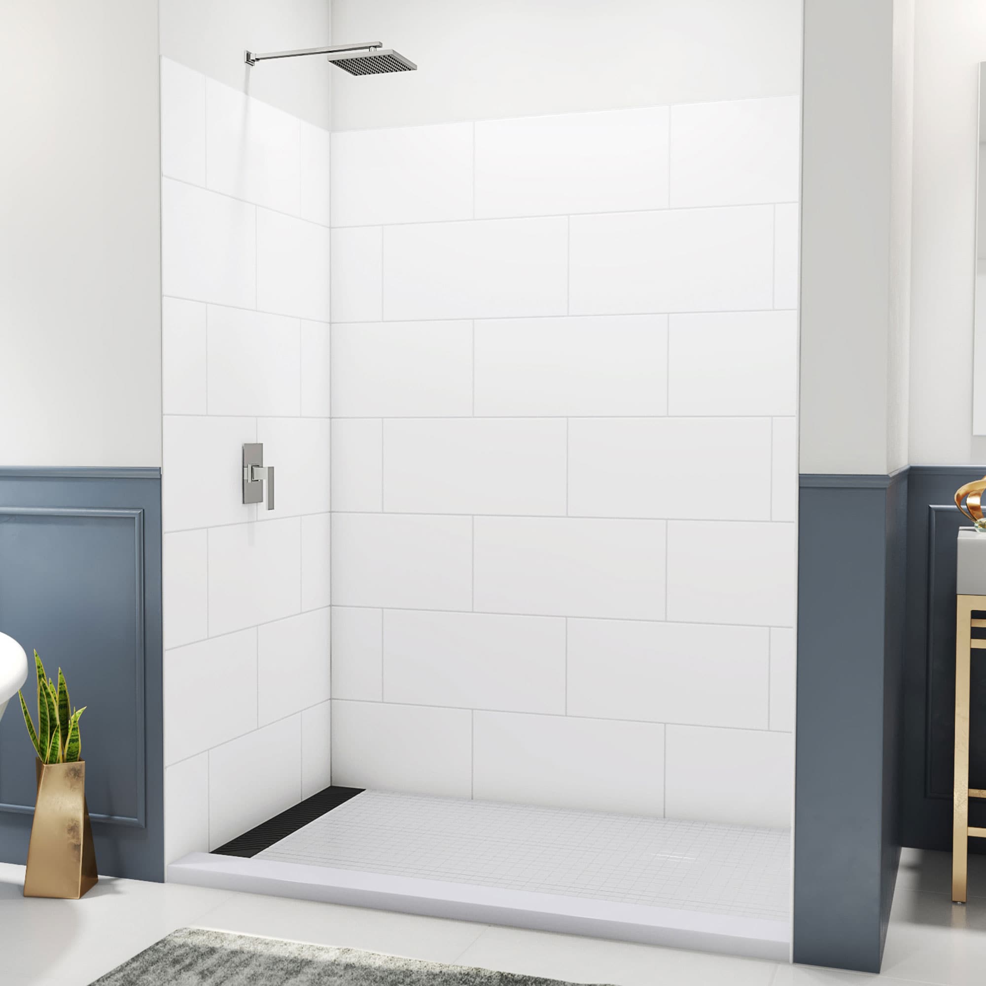 Kit de panel de ducha empotrable encolado de 3 piezas DreamLine DreamStone 62 pulgadas de ancho x 42 pulgadas de profundidad x 84 pulgadas de altura en blanco