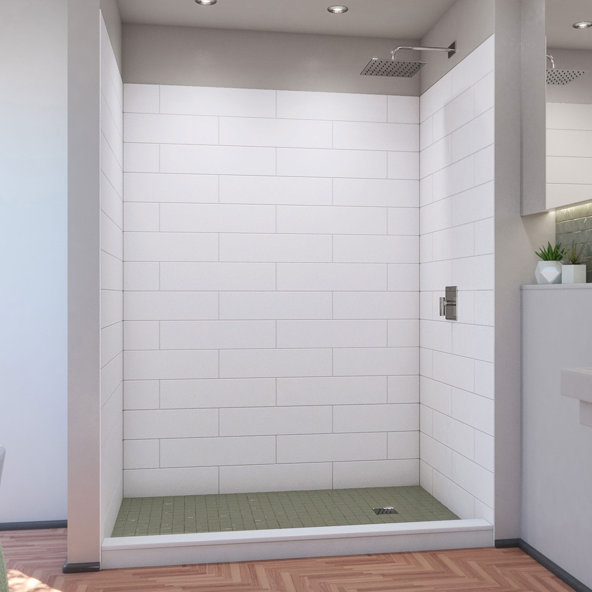 Kit de panel de ducha encajable en alcoba DreamStone 62 pulgadas de ancho x 42 pulgadas de profundidad x 84 pulgadas de altura en blanco 3.0 piezas de DreamLine WKDS624284XMS00