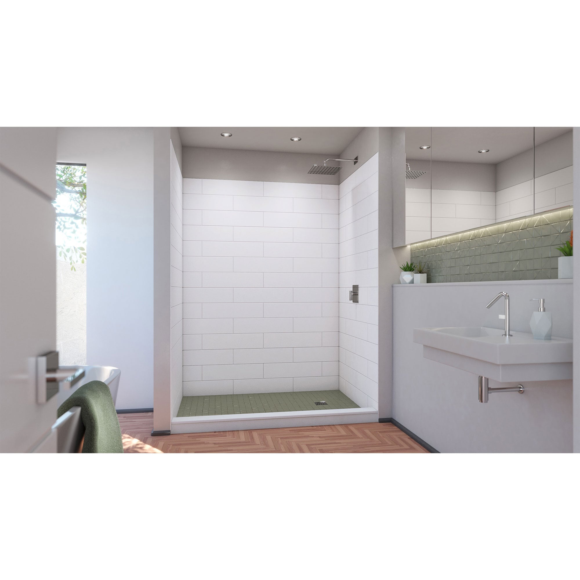 Kit de panel de ducha encajable en alcoba DreamStone 62 pulgadas de ancho x 42 pulgadas de profundidad x 84 pulgadas de altura en blanco 3.0 piezas de DreamLine WKDS624284XMS00
