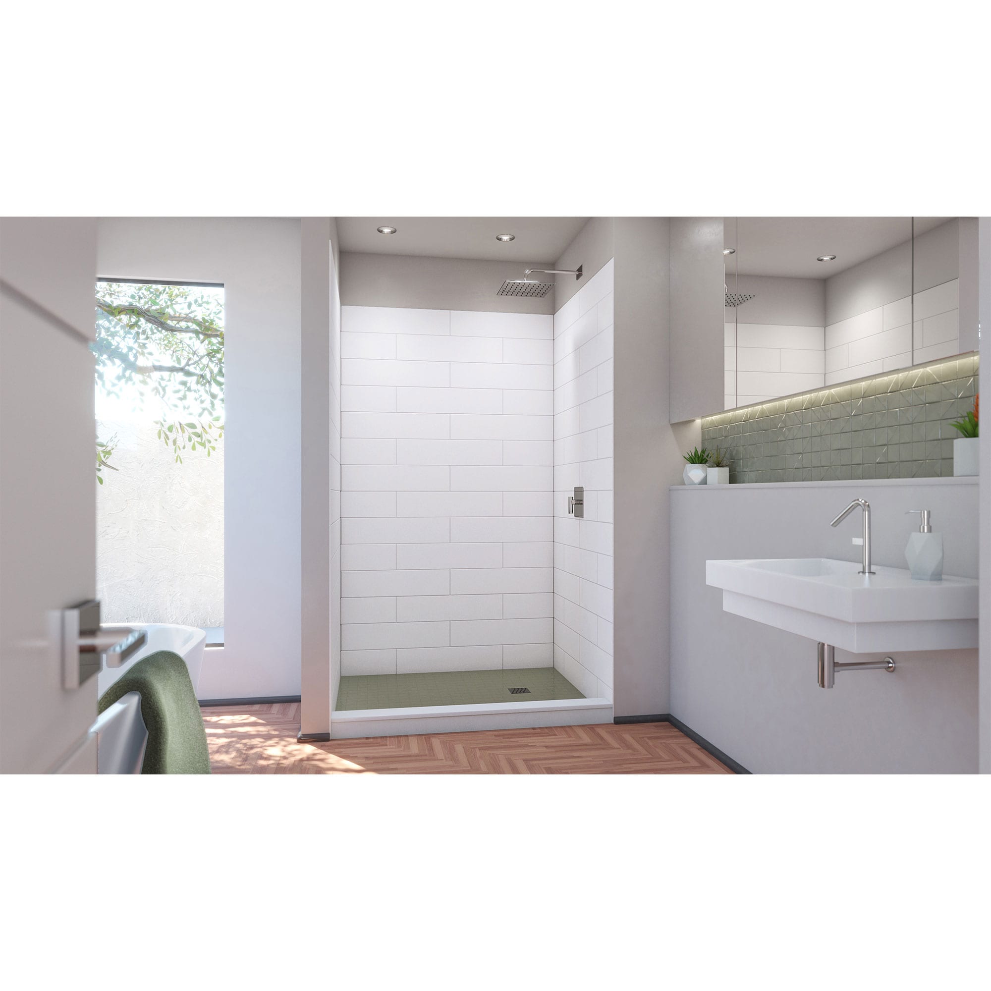 Kit de panel de ducha encastrado en alvéolo DreamLine DreamStone 50 pulgadas de ancho x 42 pulgadas de profundidad x 84 pulgadas de altura en blanco de 3.0 piezas WKDS504284XMS00