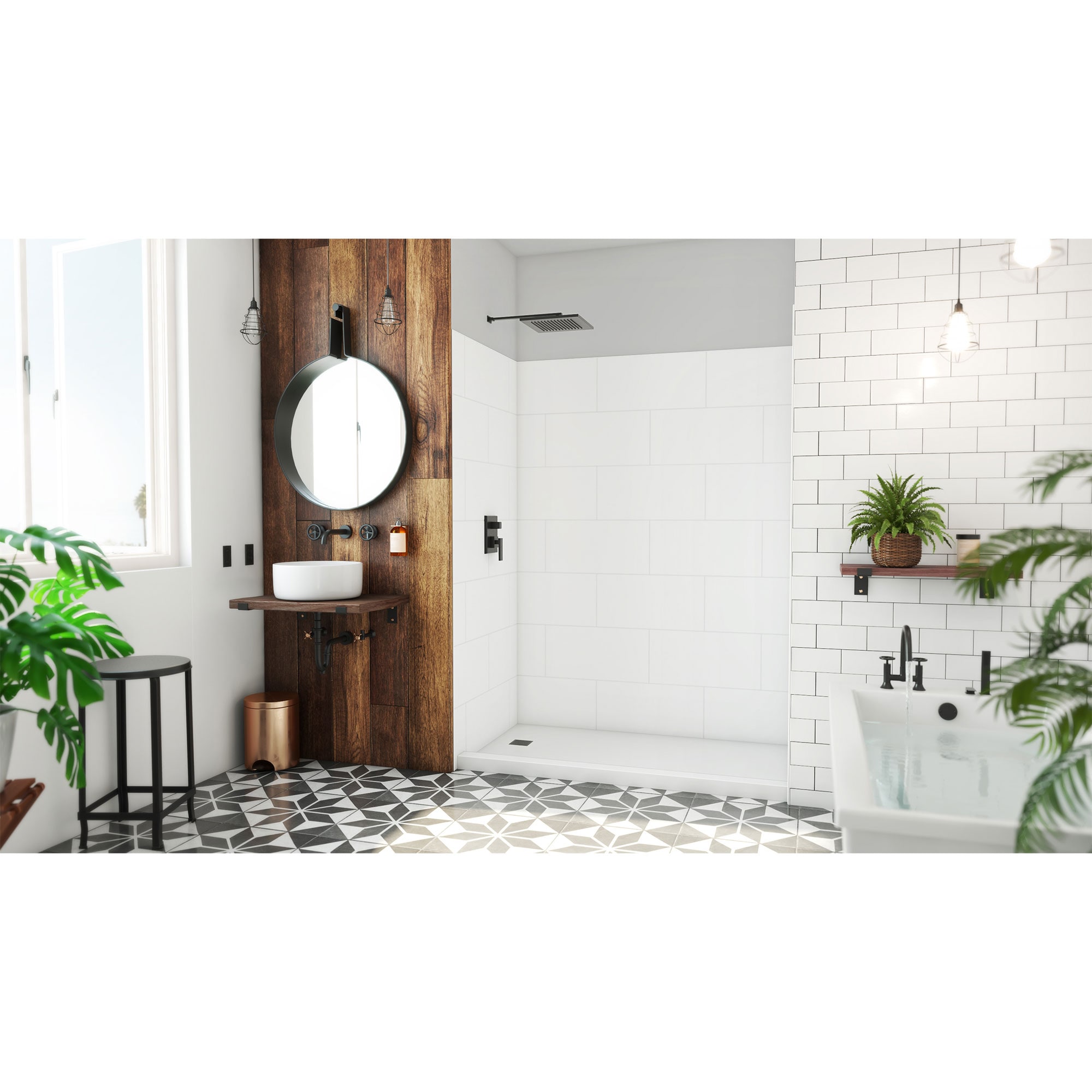 Kit de panel de ducha encolado para alcoba DreamLine DreamStone de 62 pulgadas de ancho x 36 pulgadas de profundidad x 84 pulgadas de altura en color blanco 3.0 piezas