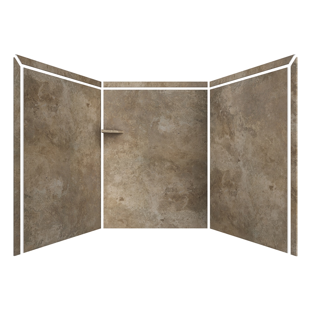 

Revestimiento de pared para regadera encajar y pegar de 3 piezas FlexStone Adaptable en Travertino Mocha de 60 pulgadas de ancho, 60 pulgadas de profundidad y 80 pulgadas de alto