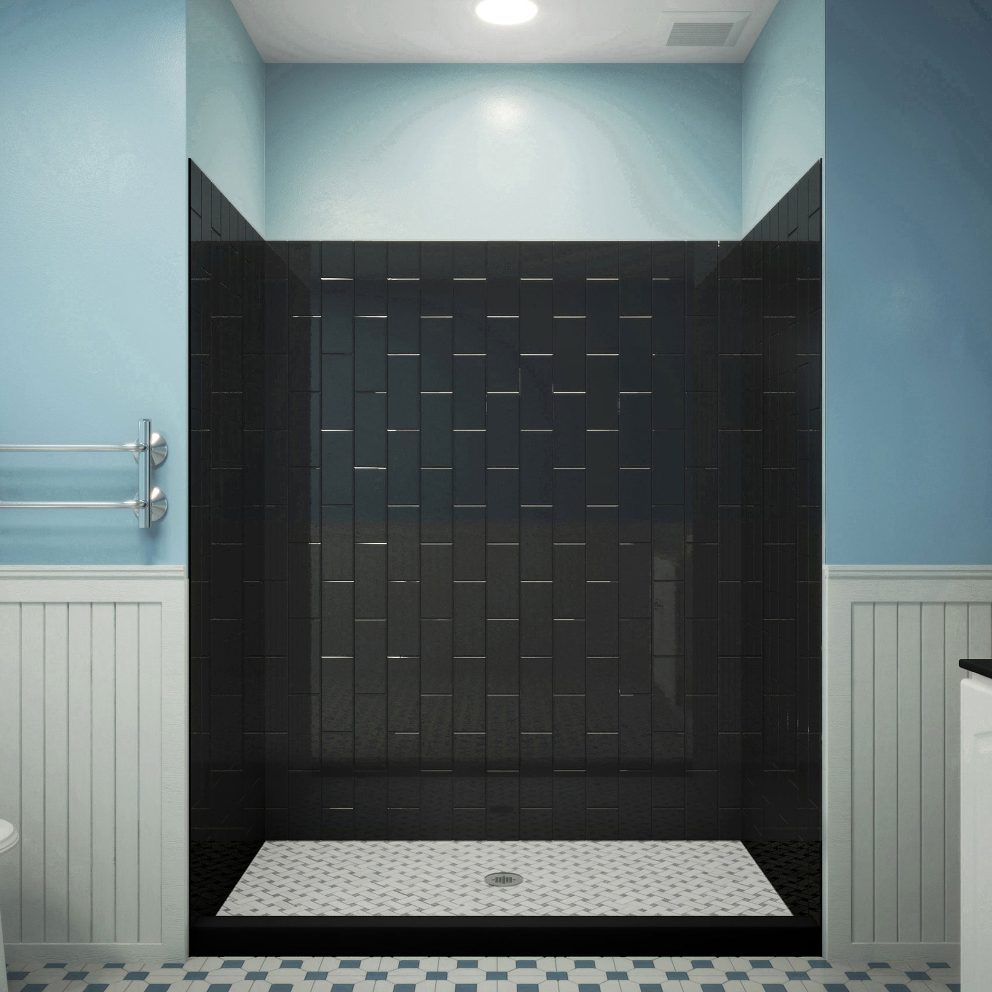 Kit de panel de ducha encajado en alcoba en negro de 4.0 piezas DreamLine QWALL-VS de 48 pulgadas de ancho x 42 pulgadas de profundidad x 76 pulgadas de altura SHBW-1548760-88